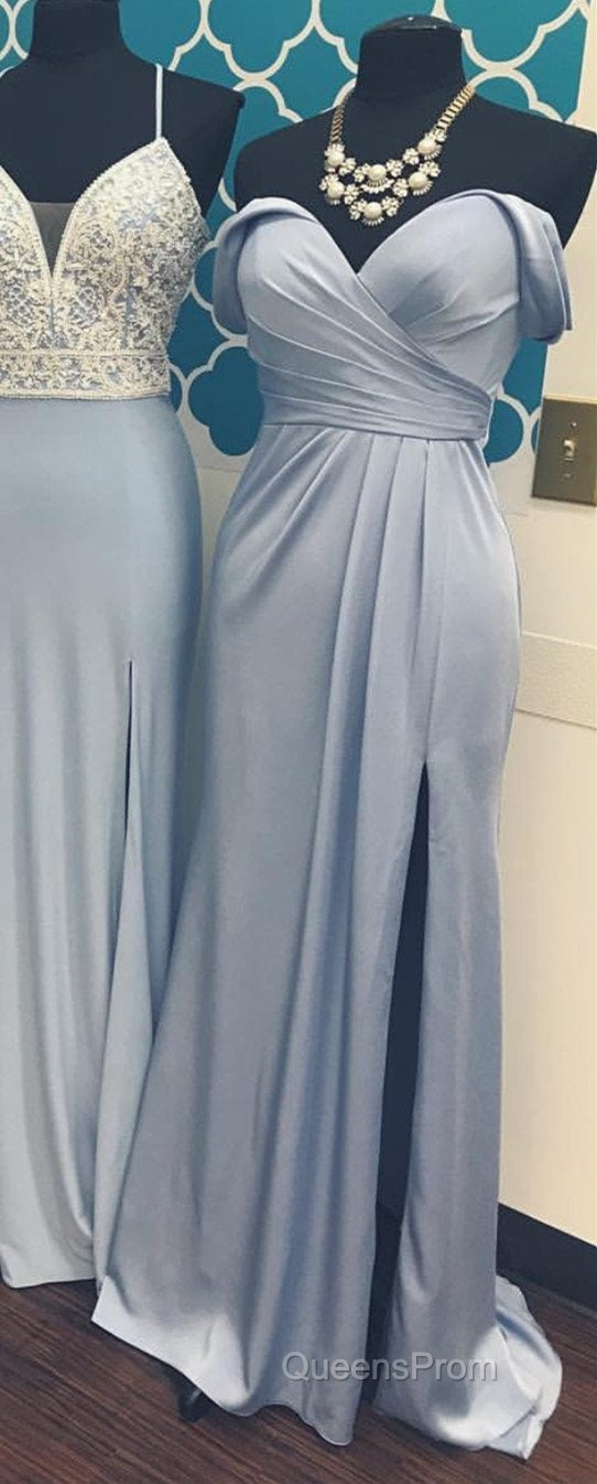 Long Chiffon V-Neck Off Shoulder Formal Dress Leg Slit Bridesmaid Dress