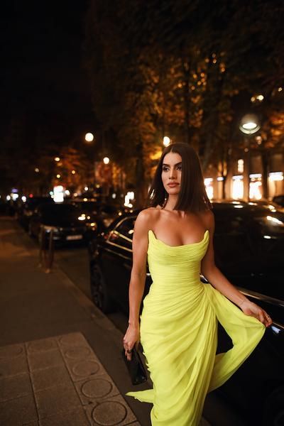Long Chiffon Yellow Classy Prom Dress With Irregular Skirt Main image