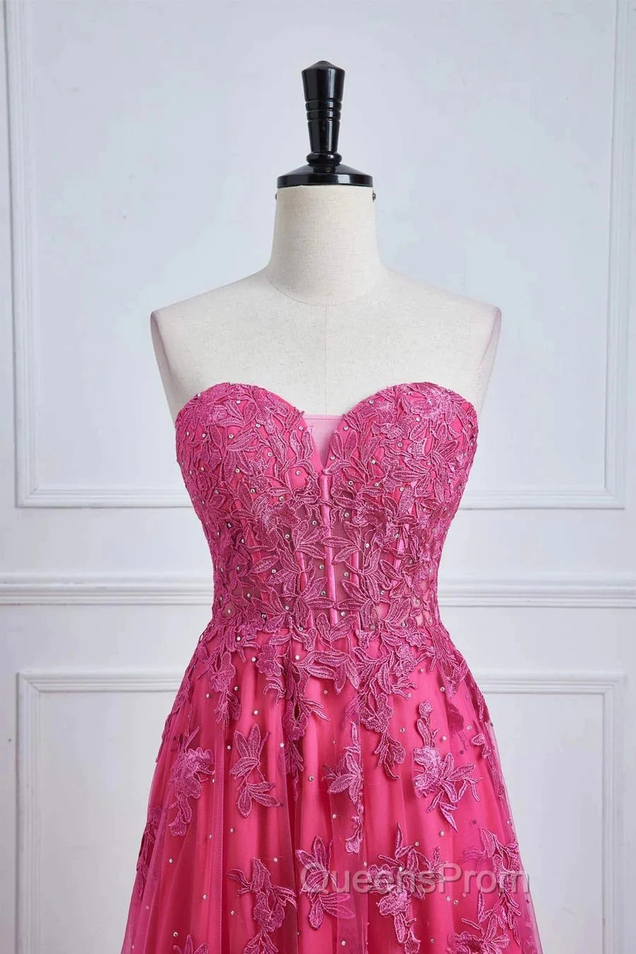 Long Fuchsia Evening Prom Dress Strapless A-Line Floral Formal Wear Slit Secondary image