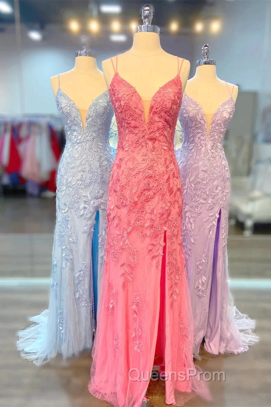 Long Lace Cheap Formal Dress Straps Appliques Mermaid Lace Up Back Secondary image