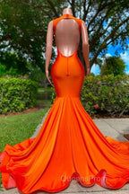 Long Mermaid Deep Sequined V-neck Stretch Satin Backless Evening Prom Dress with Appliques