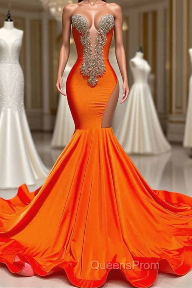 Long Mermaid Deep Sequined V-neck Stretch Satin Backless Evening Prom Dress with Appliques Main image