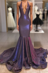 Long Mermaid Halter Sequins Formal Evening Prom Dress
