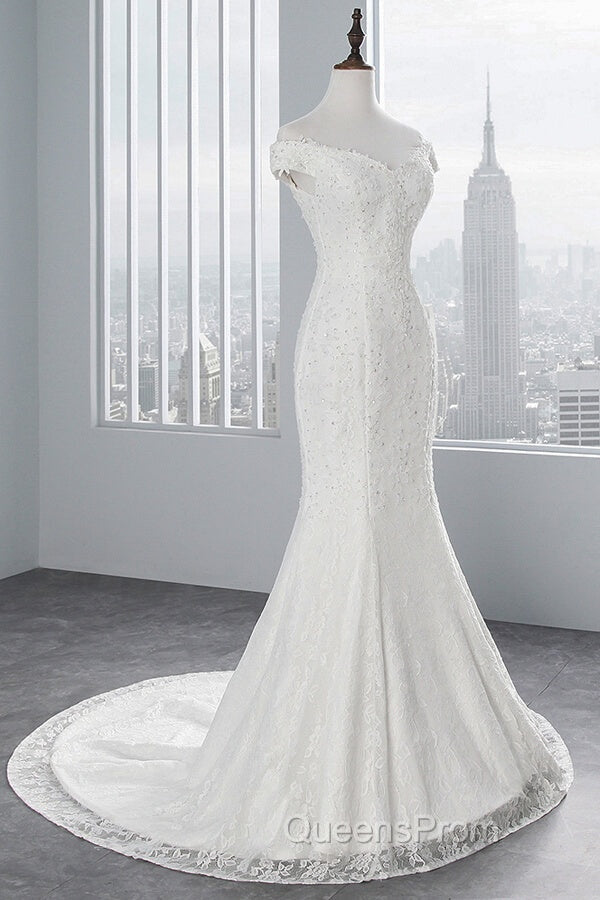 Long Mermaid Lace Off Shoulder Lace-up Wedding Dress