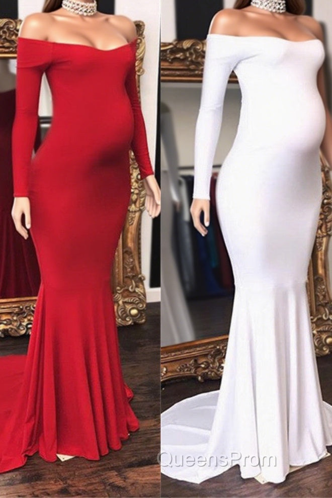 Long Mermaid Off-the-shoulder Pregnant Formal Evening Dress with Sleeves Main image