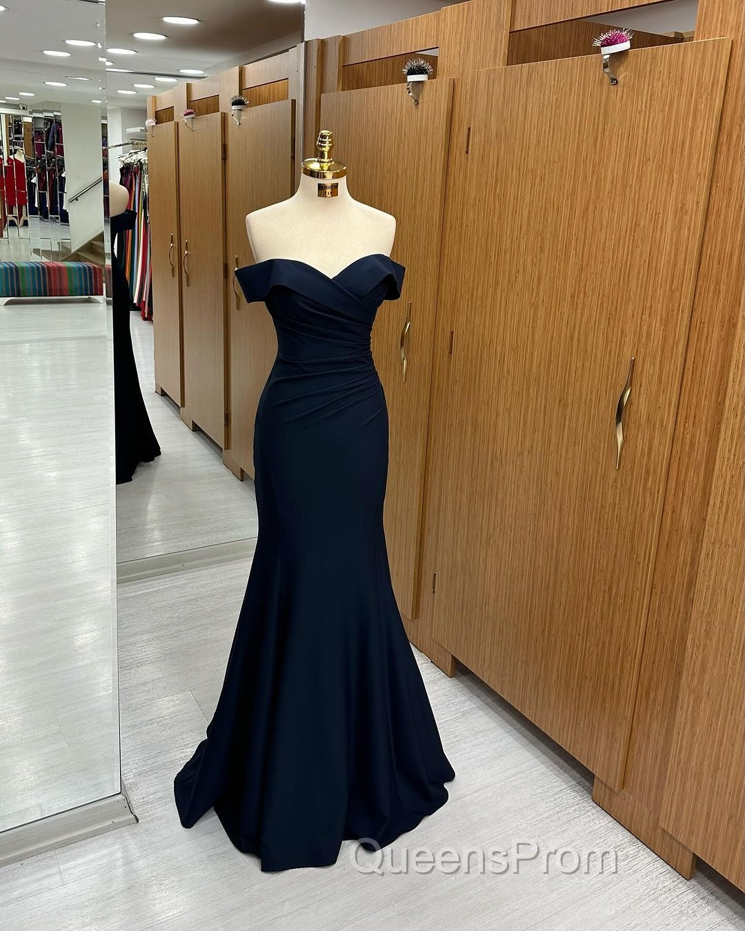Long Mermaid Evening Prom Dress Navy Blue Off-the-shoulder Sweetheart Sleeveless Secondary image
