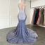 Long Mermaid Classy Prom Dress Sparkly Diamond Sheer Scoop Neckline Silver Sequined Black Girl Classy Prom Classy Gowns