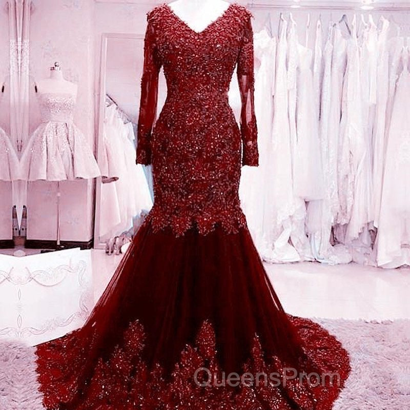Long Mermaid Sequin Beaded Green Evening Prom Dress With Sleeves Lace Evening Dress