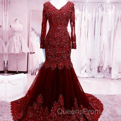 Long Mermaid Sequin Beaded Green Evening Prom Dress With Sleeves Lace Evening Dress