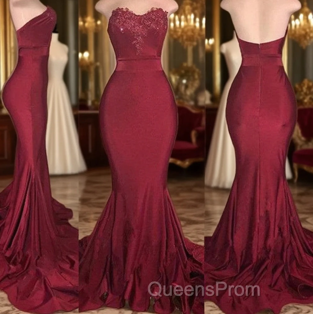 Long Mermaid Strapless Burgundy Evening Prom Dress Main image