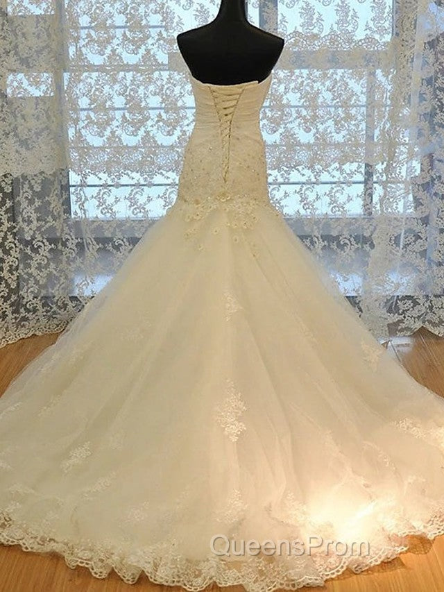 Long Mermaid Strapless Court Train Lace Organza Wedding Dress Secondary image