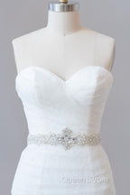 Long Mermaid Strapless Tulle Lace Wedding Dress