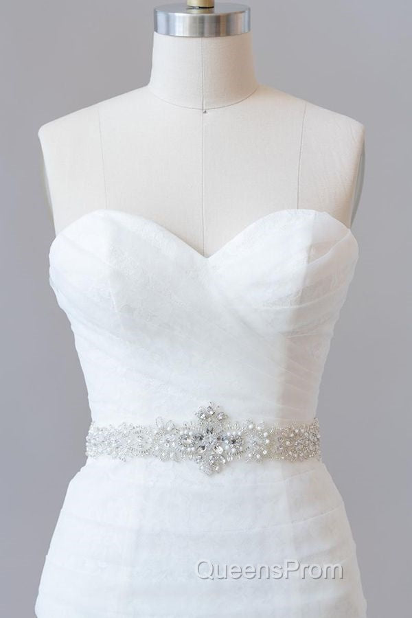 Long Mermaid Strapless Tulle Lace Wedding Dress