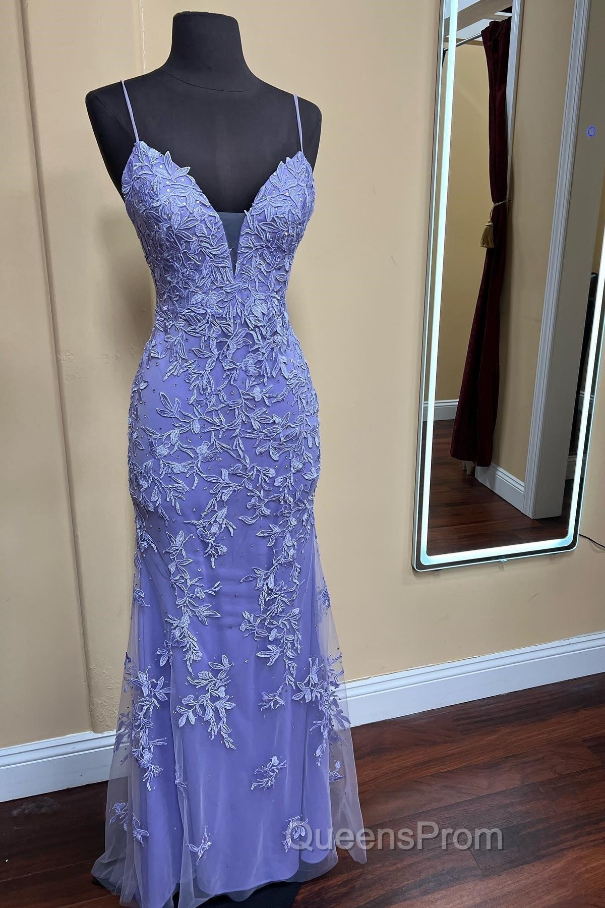 Long Mermaid Straps Formal Dress Lace Appliques