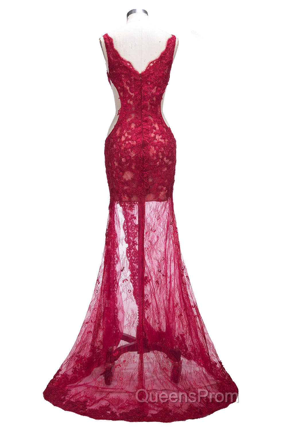 Long Mermaid V-neck Lace Appliques Evening Prom Dress with Slit Secondary image