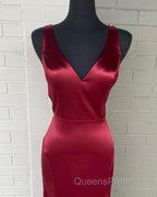 Long Mermaid V Neck Satin Bridesmaid Dress