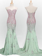 Long Mint Mermaid Sweetheart Sparkly Popular Unique Classy Prom Dress