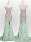 Long Mint Mermaid Sweetheart Sparkly Popular Unique Classy Prom Dress