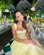 Vintage Pastel Yellow Ruffle Tiered A-Line Long Party Dress Classy Prom Dress