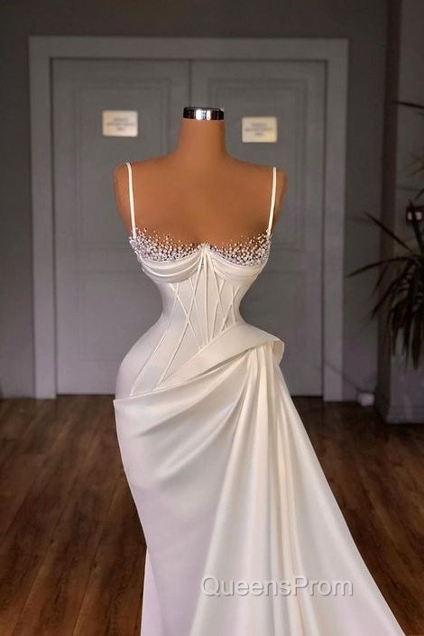 Long Pleated Satin Evening Dress White Mermaid Evening Prom Dress Secondary image