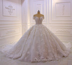 Long Princess Sweetheart Off-the-Shoulder Backless Appliques Lace Ruffles Tulle Wedding Dress