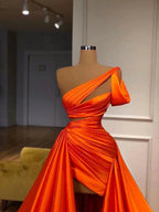 Orange Gorgeous Elegant Long Satin Ball Gown Fashion Classy Evening Dress