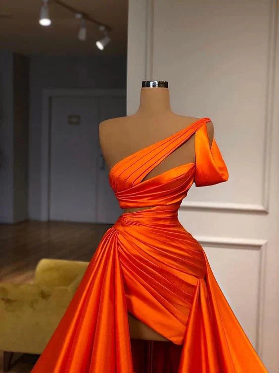 Orange Gorgeous Elegant Long Satin Ball Gown Fashion Classy Evening Dress