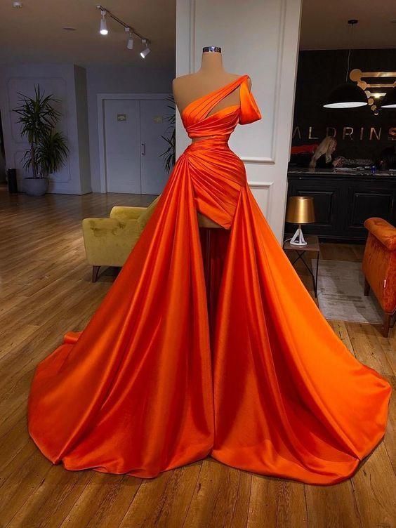 Orange Gorgeous Elegant Long Satin Ball Gown Fashion Classy Evening Dress Main image