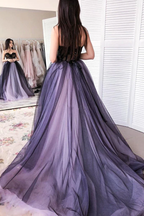 Green/Purple Elegant Lace Tulle A-Line Long Tulle Classy Prom Dress Classy Evening Gown Sexy Backless Wedding Dress
