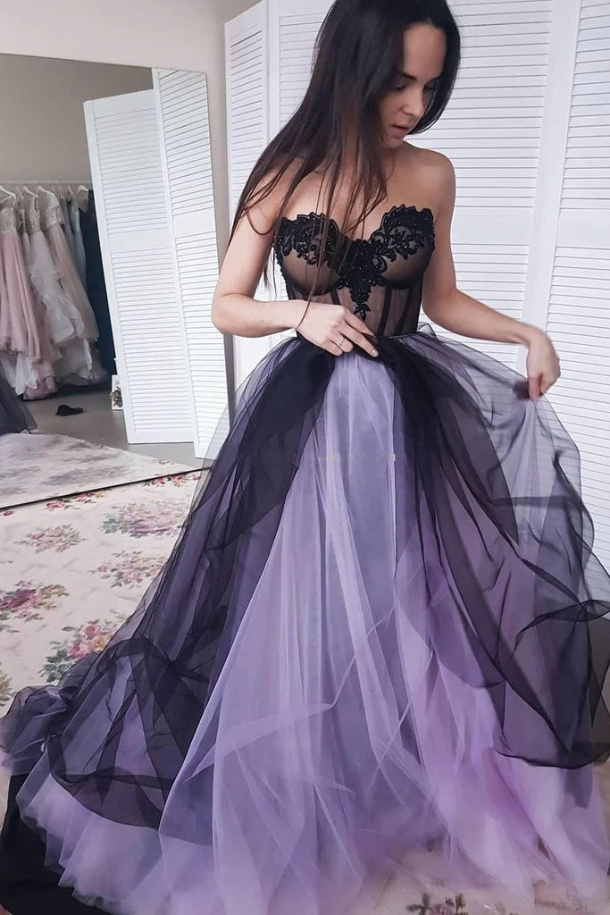 Green/Purple Elegant Lace Tulle A-Line Long Tulle Classy Prom Dress Classy Evening Gown Sexy Backless Wedding Dress Main image
