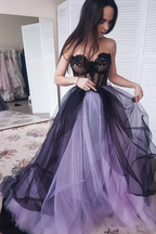 Green/Purple Elegant Lace Tulle A-Line Long Tulle Classy Prom Dress Classy Evening Gown Sexy Backless Wedding Dress