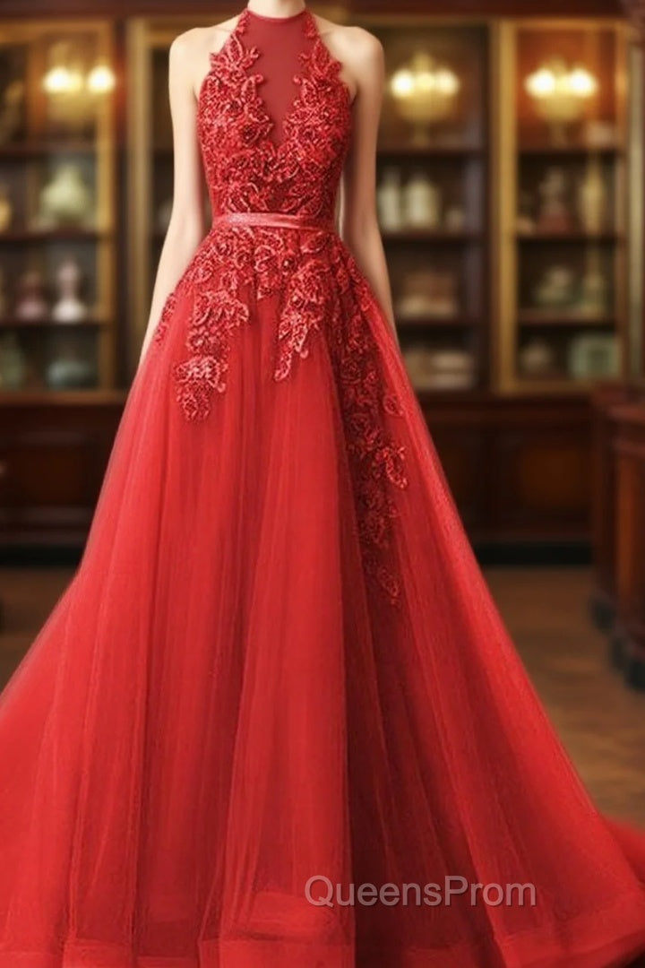 Long Evening Prom Dress Halter Brush Train Simple Lace Evening Prom Dress Main image
