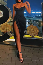 Green/Black New Style Fashion Spaghetti Straps Long Slit Sexy Satin Classy Prom Dress Classy Evening Dress Classy Dress