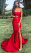 Long Classy Prom Dress, Strapless Mermaid Red Classy Prom Dress With Slit