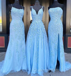 Long Evening Prom Dress with Applique,8th Graduation Dress School Dance Sky Blue Formal Dress