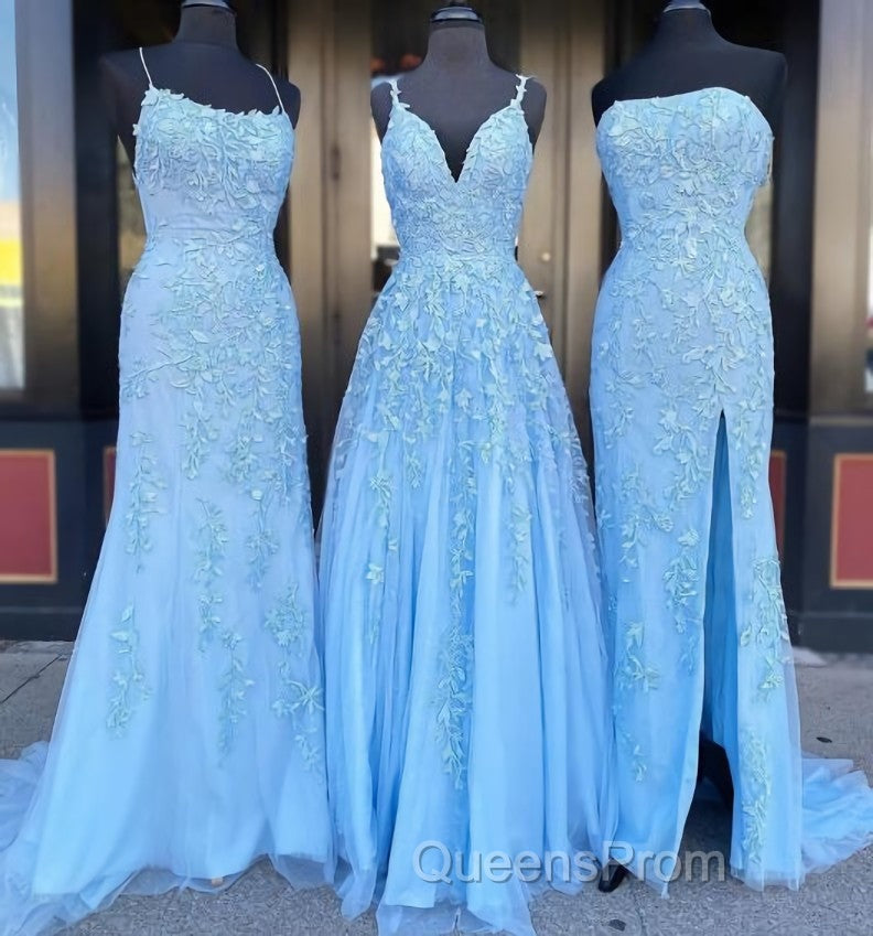 Long Evening Prom Dress with Applique,8th Graduation Dress School Dance Sky Blue Formal Dress