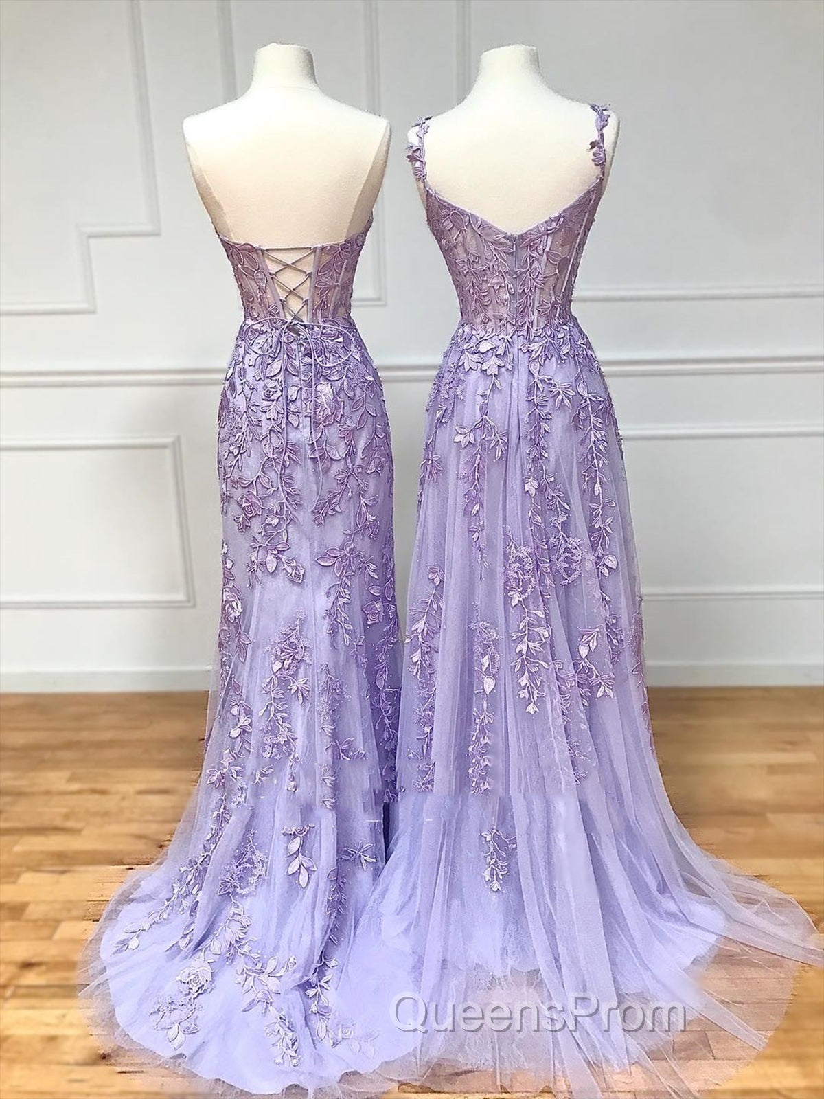 Long Purple Lace Evening Prom Dress,Unique A Line Formal Evening Dress Secondary image