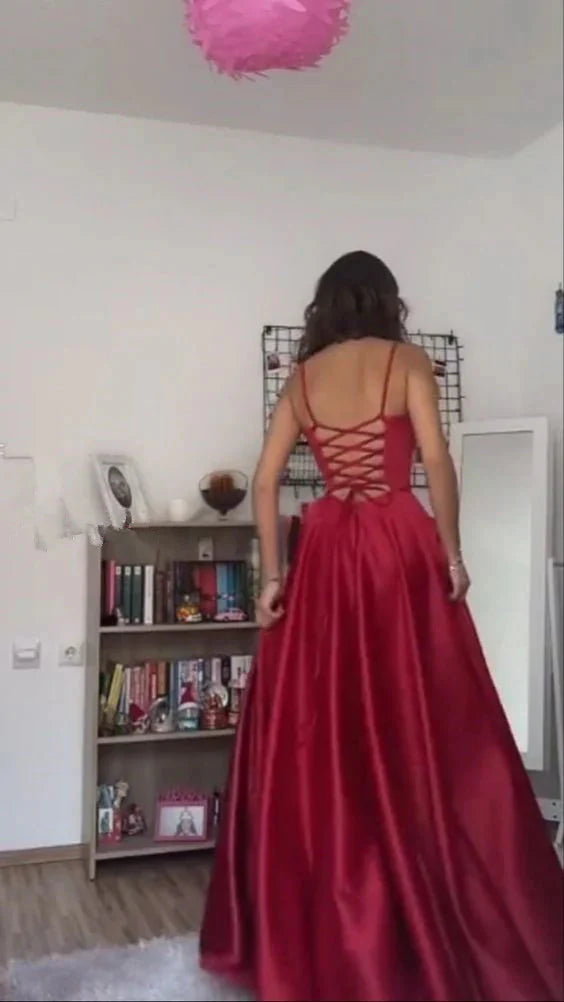 Long Red Classy Prom Party Dress