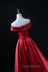 Long Red Satin Evening Prom Dress Off The Shoulder Evening Gowns