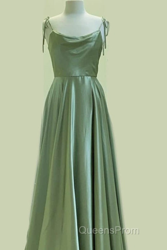 Long Sage Green Satin Cowl Neck Dress Secondary image