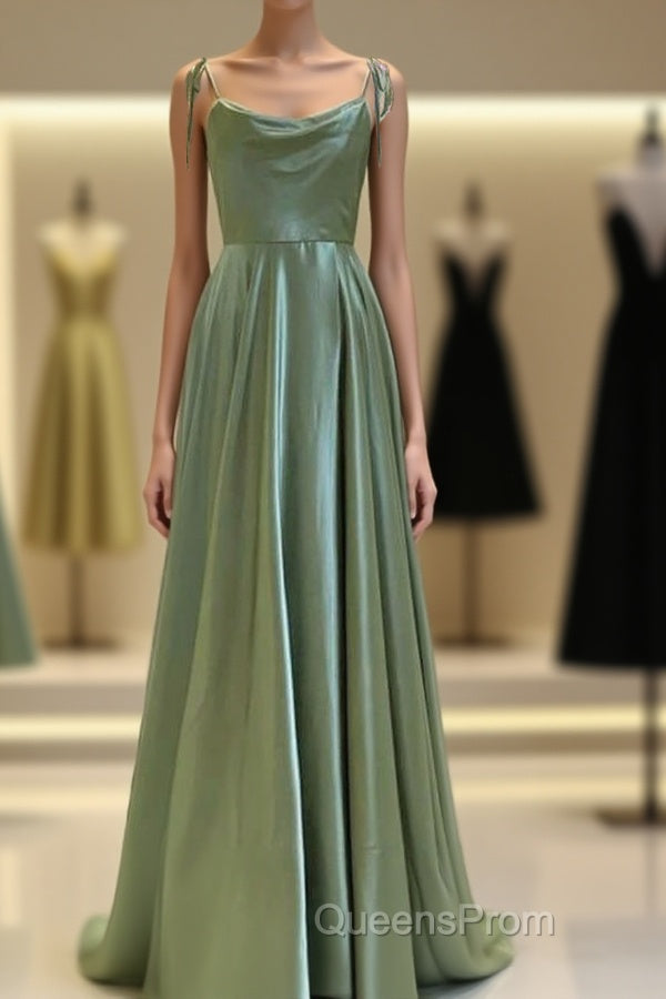 Long Sage Green Satin Cowl Neck Dress Main image