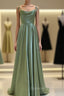 Long Sage Green Satin Cowl Neck Dress