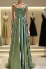 Long Sage Green Satin Cowl Neck Dress