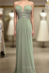 Long Sage Green Sheath Bridesmaid Dress