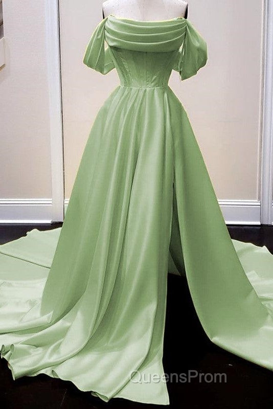Long Satin Corset Evening Prom Dress Off The Shoulder Side Split Secondary image