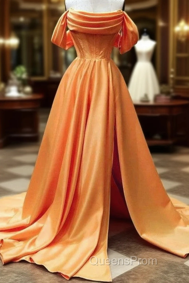 Long Satin Corset Evening Prom Dress Off The Shoulder Side Split Main image