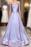 Long Satin Evening Prom Dress Spaghetti Straps Strapless