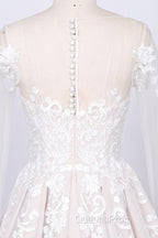 Long Sleeve Appliques Lace Tulle A-line Wedding Dress