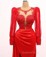 Long Sleeve Mermaid Applqiue Dress With Slit