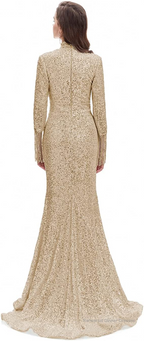 Long Sleeve Mermaid Prom Dresses Silver Sequins Trumpet